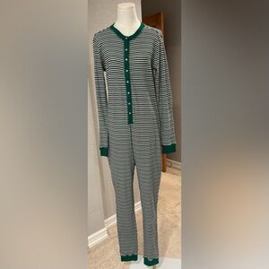 NWT Victoria's Secret Green & White Striped One Piece Henley Thermal Pajamas